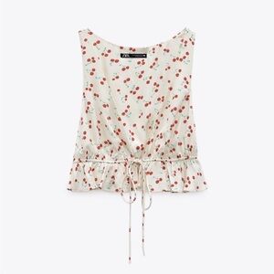 Zara Cherry Satin Effect Print Top
